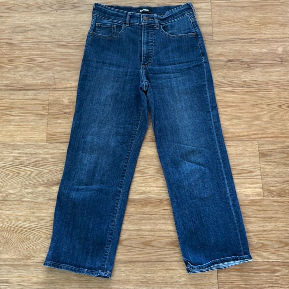 Express Womens Cropped Wide Legs Denim Jeans 2 Blue Classic Casual Everyday